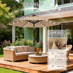 ABCCANOPY Durable Solar Led Patio Umbrellas with 24LED Lights 7.5FT with 6 Sturdy Ribs (Tan)