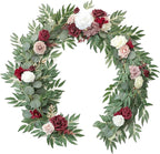 Artificial Eucalyptus Garland, 6 ft Burgundy and White Faux Silk Vine