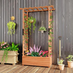Giantex Raised Garden Bed with Trellis & Hanging Roof, Wood Planter Box with Bottom and Drainage Holes, Freestanding Garden Planter for Flower Vegetable Fruit Herb Climbing Vines, 43.5"x17.5"x72"