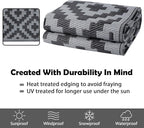 SAND MINE Waterproof Outdoor Rug 5x8 ft, Plastic Reversible Rug, Modern Area Rug, Large Floor Mat for Outdoors, RV, Patio, Backyard, Deck, Picnic, Beach, Camping, Black Grey Lattice