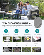 SERWALL HDPE Patio Conversation Set, 6-piece Sectional Outdoor Furniture Set, All Weather Outdoor Couch Set Patio Furniture Set for Deck, Lawn, Grey Frame with Grey Cushion