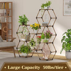 Tikea - Hexagonal Plant Stand Indoor Outdoor Large 11 Tiered Wooden Plant Shelf Indoor Creative Flower Decor for Living Room Balcony Patio