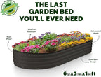 Plant & Plot Galvanized Raised Garden Beds Outdoor // 6×3×1 ft Planter Raised Beds for Gardening, Vegetables, Flowers // Large Metal Garden Box // Patented Tool-Free Design (Black)