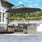 Tangkula 10ft Solar LED Patio Umbrella with Base, Offset Cantilever Outdoor Umbrella with 32 LED Lights, Infinite Tilt, 360 Degree Rotation, Crank Handle for Pool Deck Garden Backyard (Gray)