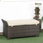 Outsunny 29 Gallon Patio Wicker Storage Bench, Outdoor PE Rattan Patio Furniture, 2-in-1 Large Capacity Rectangle Garden Storage Box with Handles and Cushion, Cream White