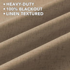 H.VERSAILTEX Linen Curtains 100% Blackout Curtains for Bedroom 96 inch Long Full Light Blocking Nature Linen Blended Window Curtains for Living Room Nickel Grommet (2 Panels, Heathered Macchiato)