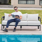 Outdoor Couch Aluminum Patio Furniture, 3-Seat All-Weather Metal Modern Patio Sofa with Washable Thick Cushion for Garden/Backyard/Porch, White