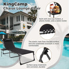 KingCamp Oversize Lounge Chair Outdoor, Extra Large Padded Folding 5 Positions Chaise Tanning Chairs with Pillow & Side Table for Outside Sunbathing Beach Patio Pool Camping (Black)