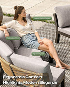 Outdoor Patio Furniture Set, 7 Piece Aluminum Curved Outdoor Sectional Sofas with Modular Coffee Table, PE Rope Patio Conversation Sets, All-Weather Patio Sofa Sets with Cushions, Gray