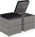 RELAX4LIFE Wicker Outdoor Storage Ottoman - 2-Piece Rattan Footstool w/Removable Cushion, Multipurpose Footrest Foot Stool Seating, Set of 2 Outdoor Ottomans for Patio Deck (Mix Grey-Black)