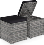 RELAX4LIFE Wicker Outdoor Storage Ottoman - 2-Piece Rattan Footstool w/Removable Cushion, Multipurpose Footrest Foot Stool Seating, Set of 2 Outdoor Ottomans for Patio Deck (Mix Grey-Black)