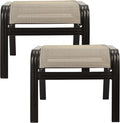 Outdoor Patio Ottoman Seat Textilene Portable Metal Footstool Portable Footrest Patio Chairs 2 Set Beige