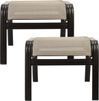 Outdoor Patio Ottoman Seat Textilene Portable Metal Footstool Portable Footrest Patio Chairs 2 Set Beige