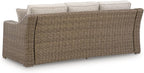 Signature Design by Ashley Carmel Bay Casual Outdoor Sofa with Cushion, Weather Resistance and Armrest, Beige & Dark Brown