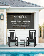 SERWALL Outdoor Rocking Chair Black Set of 8, All Weather Patio Rocking Chair, HDPE Poly Rocking Chair for Adults, Heavy Duty Front Porch Rocker