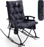 EVER ADVANCED Oversized Folding Rocking Camping Chair, Padded Portable Rocker Chairs for Patio, Lawn and Outdoors, Heavy Duty Hard Armchair for Adults Supports 400lbs, Black