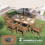 HDPE Outdoor Dining Set, Patio Table and Chairs Set, All-Weather 7-Piece Outside Table and 6 Chairs, 2" Umbrella Hole, Outdoor Furniture for Garden, Poolside, Backyard, Deck | Teak
