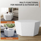 UPHA Outdoor Hexagon Coffee Table, Small Modern Minimalist Accent Tables, Low Light Concrete Center Table for Living Room, Outside Patio, Deck, 28×24.2×15.4, Off-White