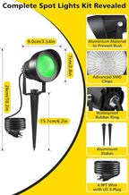 T-SUN Green Spotlight Outdoor, Waterproof LED Landscape Lighting with US Plug, Easy Install 270° Adjustable Outdoor Spot Lights for Garden Tree Yard Decor