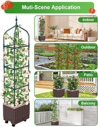 Raised Garden Bed Planter Boxes with Trellis,1pcs 70.9"Self-Watering Tomato Planter Boxes with Trellis for Climbing Vegetables Plants Flowers Tomato with Wheels,Use for Indoor Outdoor (Brown)