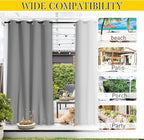 NICETOWN 2 Panels Weighted Outdoor Curtains for Patio Waterproof, Thermal Insulated Grommet & Back Tab on Top & Bottom Windproof Sun Blocking Draperies for Gazebo with Rope, Silver Grey, W66 x L84
