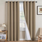 H.VERSAILTEX Linen Curtains 100% Blackout Curtains for Bedroom 96 inch Long Full Light Blocking Nature Linen Blended Window Curtains for Living Room Nickel Grommet (2 Panels, Heathered Macchiato)