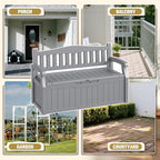 80-Gallon Outdoor Storage Bench, Waterproof Deck Box with Lockable Lid & Armrests for Patio, Garden, Pool, Gray