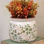 Vintage Country Ceramic Vase and Planters, 6.29 Inch Small Plant Pots for Indoor English Garden Decor, Old World Room & Home Decor, Sage Beige