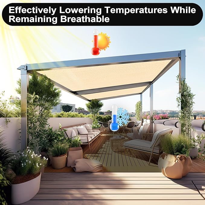 Artpuch 90% Sun Shade Cloth, 6 x 8 FT Pergola Shade Cover Canopy with Grommets, Sun Screen Fabric Tarp for Patio, Outdoor, Garden, Backyard, Wheat