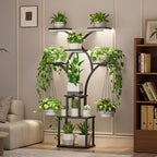 Elbourn Plant Stand Indoor with Grow Lights - 60" Tall Metal Plant Shelf for Multiple Plants, 8 Tiered Corner Plant Stands for Indoor Plants, X - Shaped Decorative Rack for Home, Living Room & Patio Decor (Black)