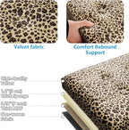 AmasSmile Storage Ottoman Folding Foot Rest Stool with Side Pocket, 17 inch Velvet Footstool Bench, Short Ottoman Bench, Storage Foot Rest Store, Blanket Chest, Leopard Print