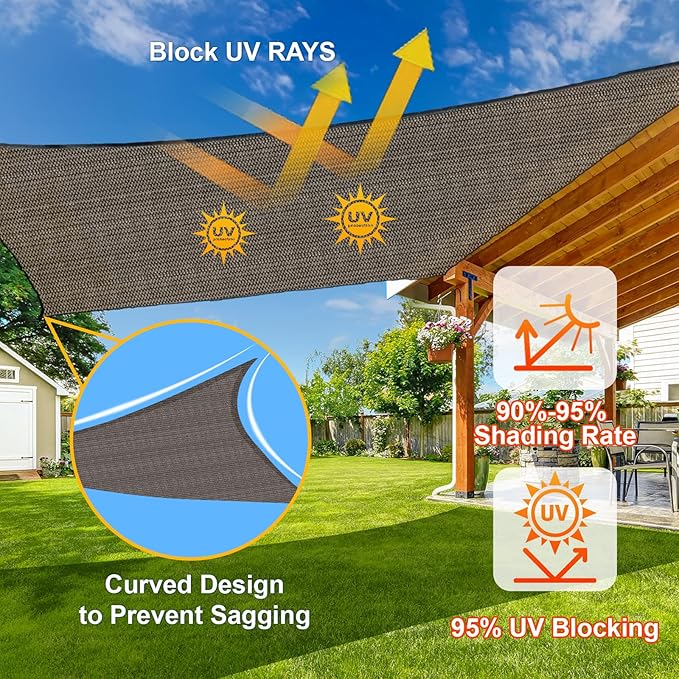 SUNLAX Sun Shade Sail 16' x 21' x 26.4' Brown Rectangle Canopy Sail Shade Cover UV Block Permeable Sunshade Outdoor for Patio Backyard Deck Pergola (We Make Custom Size)