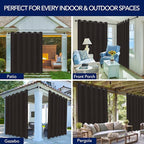 PureFit Outdoor Curtains for Patio Waterproof Weatherproof, UV Resistant Outside Curtains for Gazebo, Front Porch, Pergola, Sun Blocking Privacy Curtain, 100W x 120L inch, 1 Panel, Chocolate