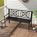 Giantex Metal Outdoor Bench with Backrest, Curved Armrests, Non-Slip Foot Pads, Slatted Seat for 2-3 Persons, Load 660lbs, Loveseat, Patio Bench for Garden, Yard, Poolside, Lawn, Porch, Park, Black