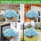 Artificial Hanging Flower for Outdoors, Fake Hanging Basket for Outside,1 Hanging Basket with 13 Pcs Faux Silk Flowers for Porch, Balcony and Patio Decor(Blue)