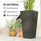 Outsunny 23 Inch Tall Planters for Outdoor Plants, Set of 2 Plastic Flower Pots, Weather and UV Resistant Stackable Tapered Large Planters for Front Door Patio Garden Use, Black