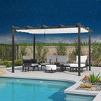PURPLE LEAF 10' x 13' Outdoor Retractable Pergola with Double Sun Shade Canopy Patio Aluminum Pergola Metal Shelter with Light for Backyard Deck Garden, White