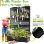 FENCY Metal Raised Garden Bed with Trellis, Metal Planter Box with Trellis, Garden Box for Climbing Plants Vegetable, 47" Lx16 Wx71 H Garden Bed with Drainage Holes(Black-Louvered)