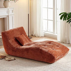 Chaise Lounge Chair with Curved Back, Modern Upholstered Recliner Sofa, Tufted Accent Lounger Comfortable Lazy Chair for Bedroom, Apartment (Orange)