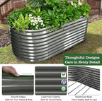 A ANLEOLIFE Set of 6, 30 Inch Extra Tall Galvanized Raised Garden Beds Kit, Large Oval & Round Metal Planters – Ideal for Backyard Vegetables Flowers Herbs, Quartz Grey