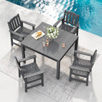 Stoog All-Weather Patio Dining Sets, 5 Pieces Outdoor HIPS Dining Table with Aluminum Frame, Patio Dining Table and 4 Chairs, Low Maintenance, Grey
