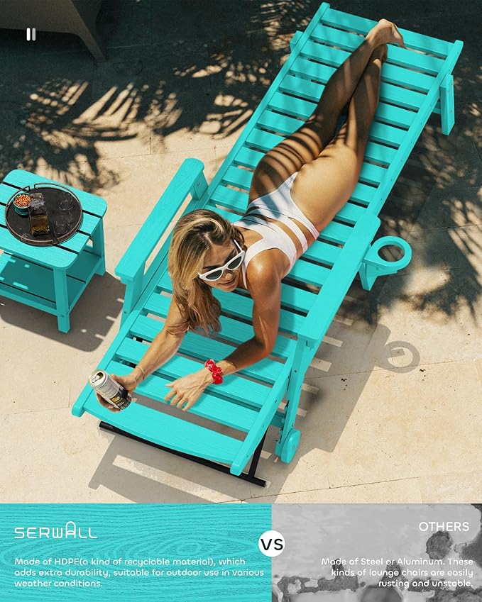 SERWALL Patio Chaise Lounge Chair, Poly Lounge Chair - Image 7