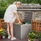 Outdoor Storage Box, Resin Deck Boxes Indoor and outdoor, Waterproof Storage Box Lockable Lid (Grey,32 Gallon)