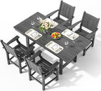 Pamapic 5-Piece Outdoor Dining Set, HDPE Outdoor Rectangular Table and 4 Chairs, Wood Grain Patio Furniture Sets with Armrest, All-Weather Patio Dining Table with Umbrella Hole, Gray