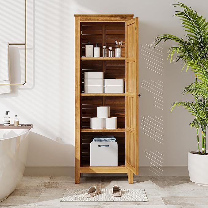 Christopher Knight Home Patio Gribs Acacia Wood Storage Cabinet,Garden/Poolside Tool Sideboard,Outdoor Wooden Cabinet with Shelves, Sturdy Construction, Teak Finish
