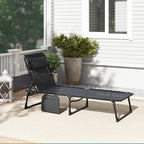 Outsunny Chaise Lounge Chair Outdoor, 5-Position Adjustable Sun Tanning Chair with Carrying Handle and Side Pocket, Folding Bed Cot with Removable Pillow for Garden, Beach, Patio, Pool, Camp, Black