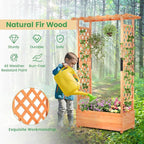 Giantex 2 Pcs Raised Garden Bed with Trellis & Hanging Roof, Wood Planter Box with Bottom & Drainage Holes, Freestanding Garden Planter for Flower Vegetable Fruit Herb Climbing Vines, 43.5"x17.5"x72"