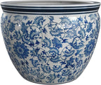Red Lantern 12" Floral Blue & White Porcelain Fishbowl Planter or Cachepot for Indoor/Outdoor Use in Garden Entryway Living Room Boho Eclectic Modern Contemporary Classic Traditional Style Decor