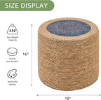 Wimarsbon Round Pouf Ottomans, Handwoven Natural Water Hyacinth Seagrass Pouffe,Outdoor Rattan Stool Accent Seat, Bohemian Coastal Home Decor (18inch Natural Cattail-Boho 3)