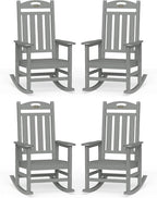 Oversized Outdoor Rocking Chair Set of 4, High Back Porch Rocker Chair, HDPE Rocking Chairs for Patio, Living Room, Light Grey